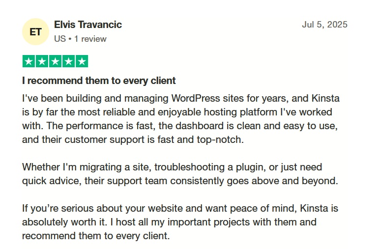 Kinsta hosting trustpilot