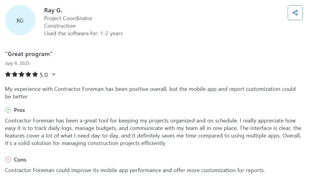 Contractor Foreman Capterra review